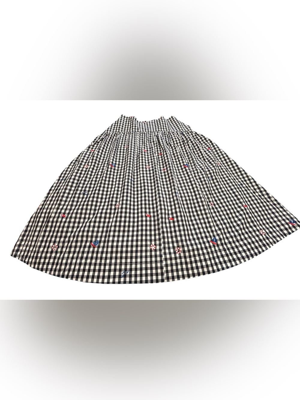 Black & White Gingham A-Line Skirt with Subtle Embroidered Accents - Picture 2 of 16